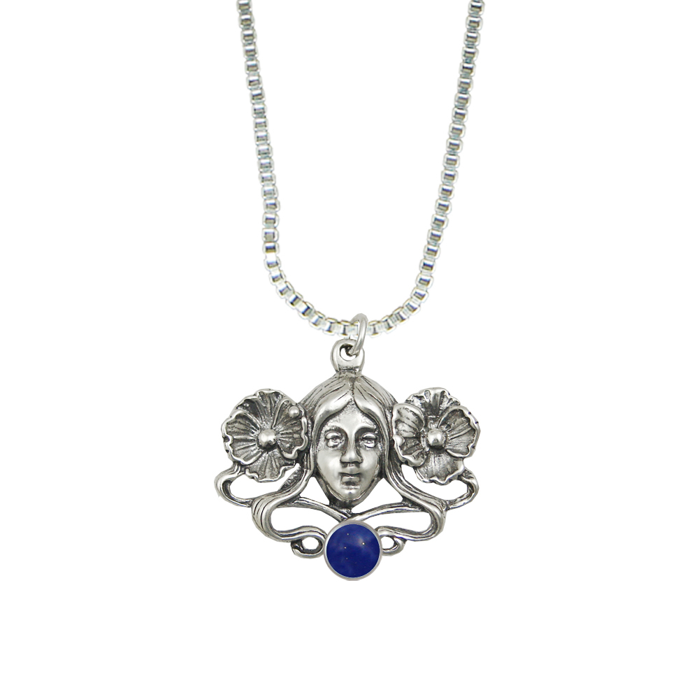 Sterling Silver Woman Maiden of the Garden Pendant With Lapis Lazuli